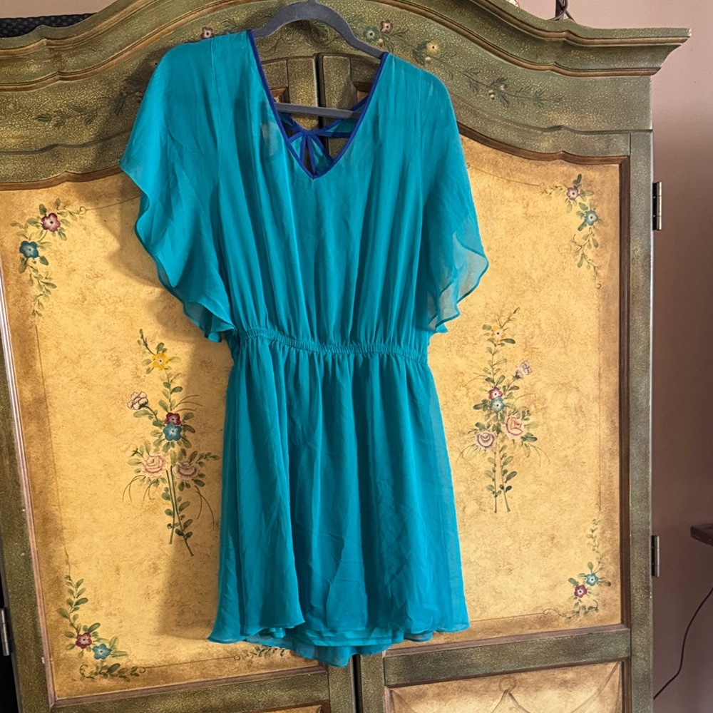 Blue Flutter Sleeve Dress